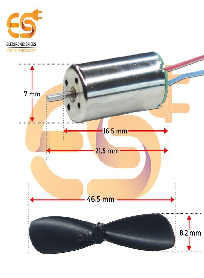 Electronicspices Electronic Spices Metal Dc 3.7V 716 7X16Mm Micro Coreless Motor With Propeller High-Speed Mini Drones (2 Motors + 2 Propellers) - Image 3