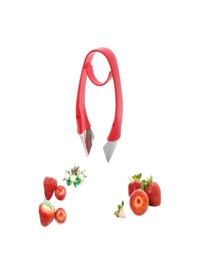TIYOORTA Stainless Red Strawberry Huller Stem Remover, Pineapple and Tomato Corer, Fruits and Vegetables Eye Peeler - Image 1