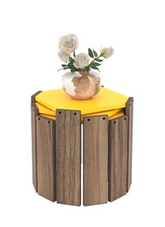Home Canvas Home Canvas Hansel Nested Coffee Table Set of Three for Living Room (Walnut-Yellow)  - Image 2