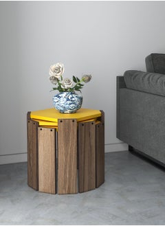 Home Canvas Home Canvas Hansel Nested Coffee Table Set of Three for Living Room (Walnut-Yellow)  - Image 4
