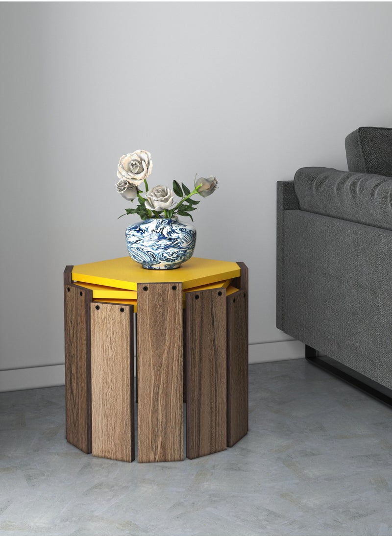 Home Canvas - Home Canvas Hansel Nested Coffee Table Set of Three for Living Room (Walnut-Yellow) - Image 1