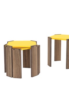 Home Canvas Home Canvas Hansel Nested Coffee Table Set of Three for Living Room (Walnut-Yellow)  - Image 3