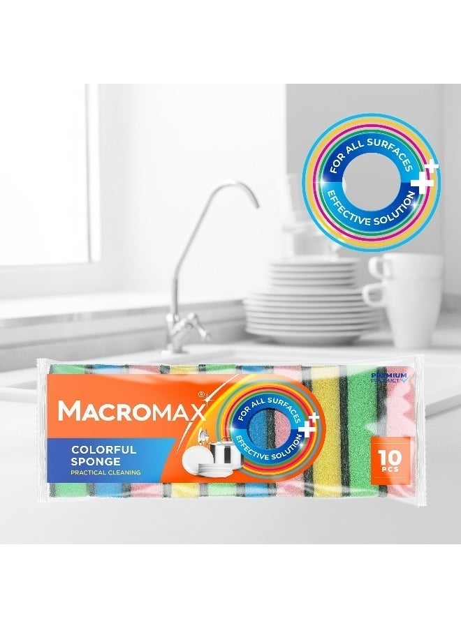 Macromax Colorful Sponge 10-Pieces Set – Multi-Purpose Kitchen Cleaning Sponges for Dishes, Pots & Pans - Image 2