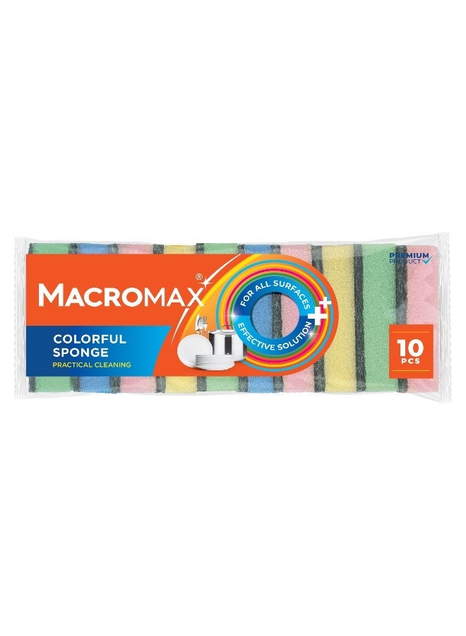 Macromax Colorful Sponge 10-Pieces Set – Multi-Purpose Kitchen Cleaning Sponges for Dishes, Pots & Pans - Image 1