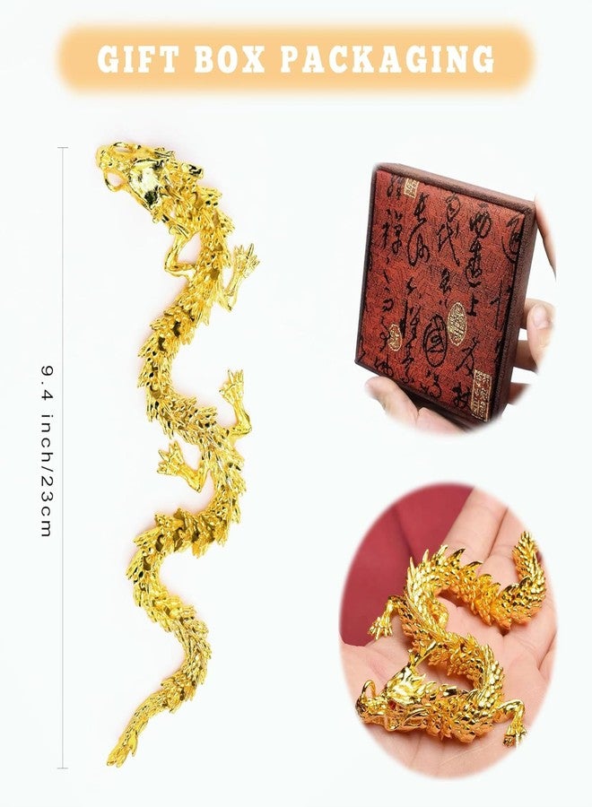 LIYAOLI 3D Golden Dragon Decor, Gold Articulated Dragon Statue Metal Toy for Boys, Chinese Dragon for Desk and Home Office, 9 Inch Luck Dragon - Image 5