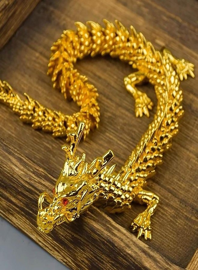 LIYAOLI 3D Golden Dragon Decor, Gold Articulated Dragon Statue Metal Toy for Boys, Chinese Dragon for Desk and Home Office, 9 Inch Luck Dragon - Image 1