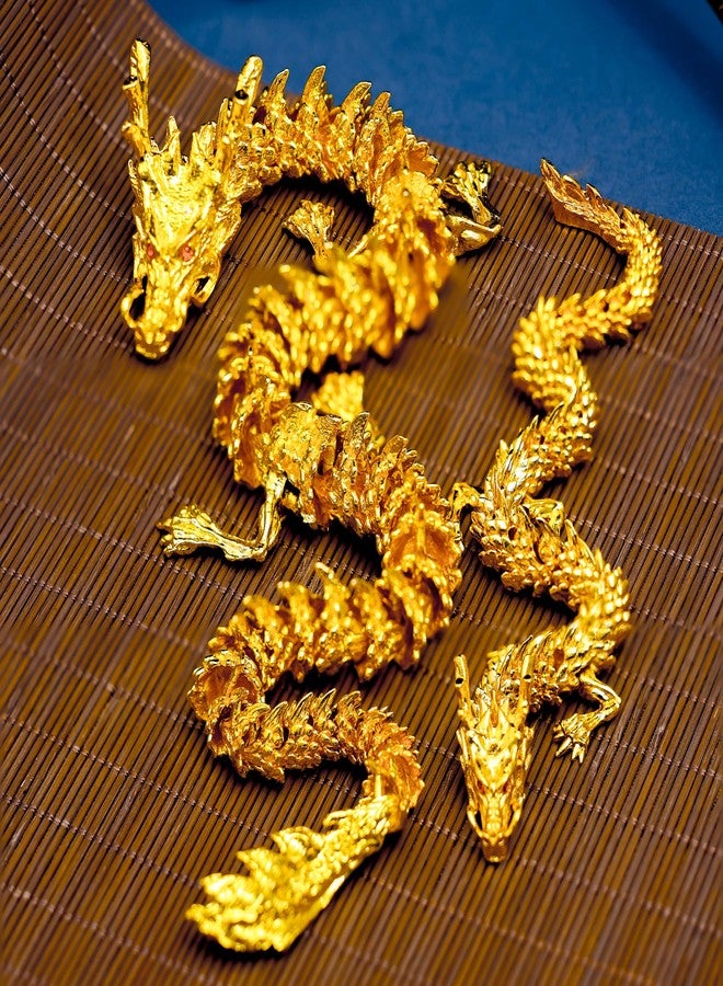 LIYAOLI 3D Golden Dragon Decor, Gold Articulated Dragon Statue Metal Toy for Boys, Chinese Dragon for Desk and Home Office, 9 Inch Luck Dragon - Image 3