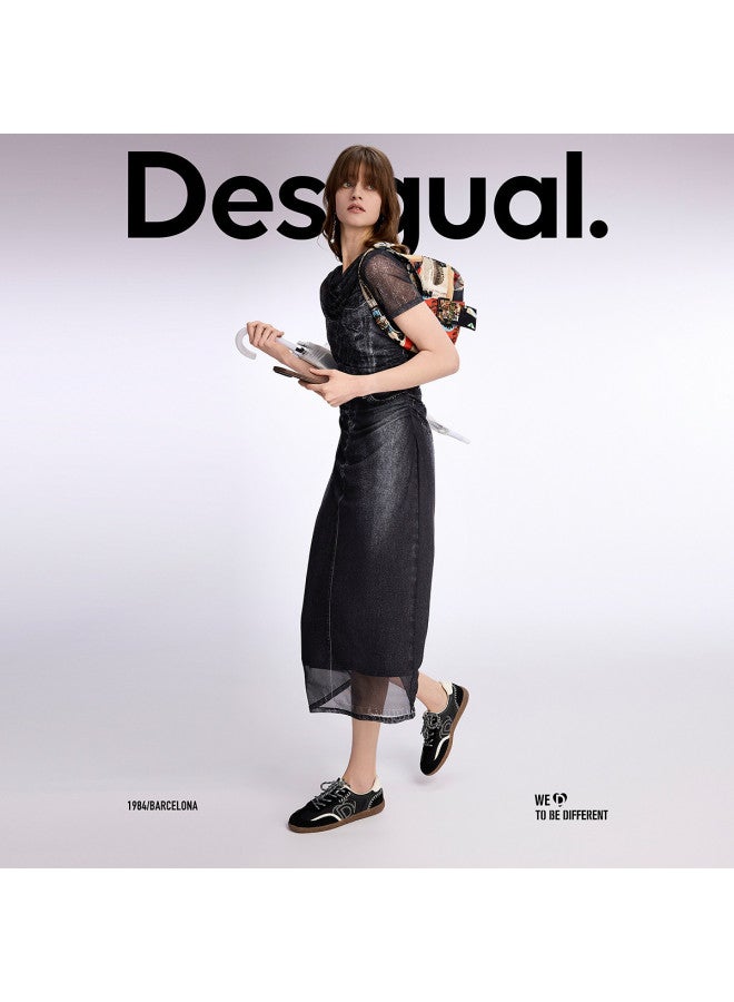 DESIGUAL فستان ضيق خفيف الوزن بطباعة دنيم مزيف من الشبك الجديد لربيع/صيف 25 - Image 5