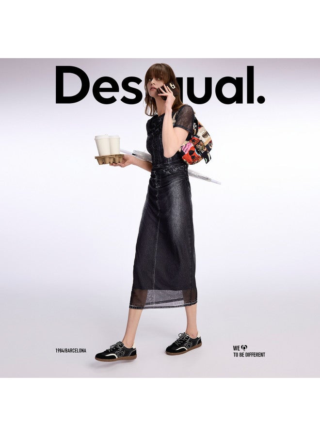 DESIGUAL فستان ضيق خفيف الوزن بطباعة دنيم مزيف من الشبك الجديد لربيع/صيف 25 - Image 2