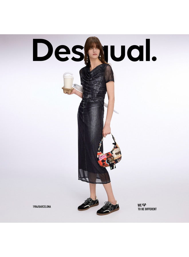 DESIGUAL فستان ضيق خفيف الوزن بطباعة دنيم مزيف من الشبك الجديد لربيع/صيف 25 - Image 4