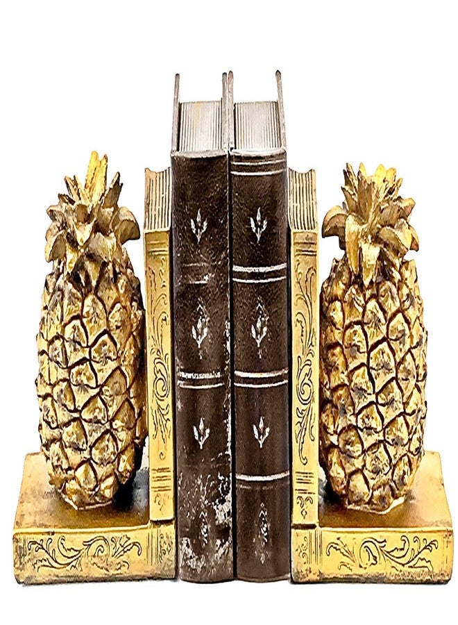 Bellaa 24162 Decorative Bookend Home Décor Book Ends Pineapple Golden Bookshelves Decor Heavy Duty Non Skid 7 inch - Image 1