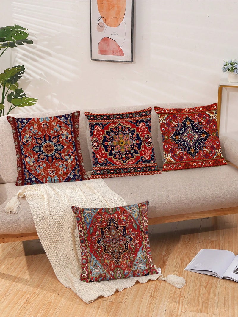 Ramadan Decorations Oriental Geometric Cushion Covers Set Of 4 Pieces 45 × 45 cm Decorative Pillow Covers - Image 1