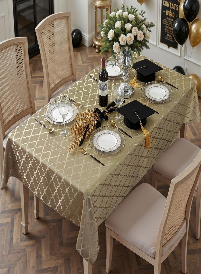 SASTYBALE Jacquard Tablecloth Flower Pattern Polyester Table Cloth Spill Proof Dust-Proof Wrinkle Resistant Table Cover for Kitchen Dining Tabletop Decoration (Rectangle/Oblong, 52" x 70" (4-6 Seats), Gold) - Image 2