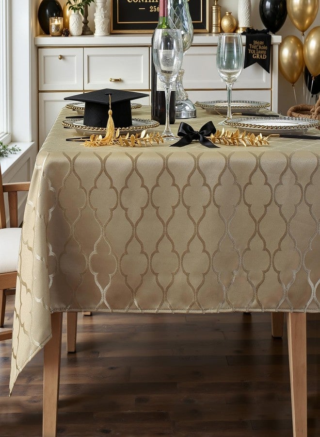SASTYBALE Jacquard Tablecloth Flower Pattern Polyester Table Cloth Spill Proof Dust-Proof Wrinkle Resistant Table Cover for Kitchen Dining Tabletop Decoration (Rectangle/Oblong, 52" x 70" (4-6 Seats), Gold) - Image 1