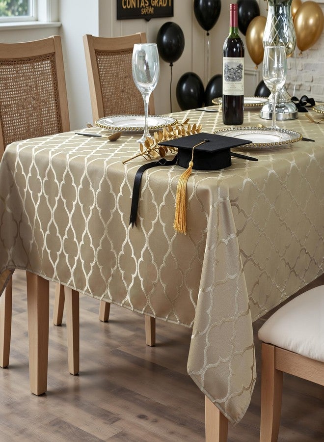 SASTYBALE Jacquard Tablecloth Flower Pattern Polyester Table Cloth Spill Proof Dust-Proof Wrinkle Resistant Table Cover for Kitchen Dining Tabletop Decoration (Rectangle/Oblong, 52" x 70" (4-6 Seats), Gold) - Image 3