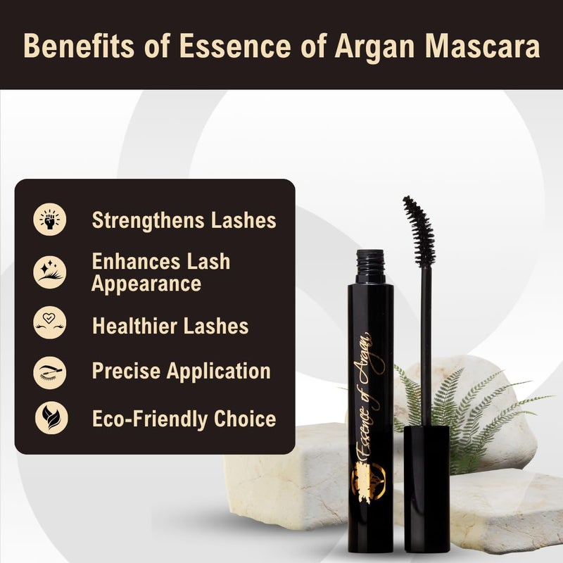 Essence of Argan Lash Conditioner Mascara with 100% Pure Organic ECOCert Argan Oil - Waterproof Black Mascara with Beeswax and Candelilla for More Volume & Longer, Stronger Lashes (0.25 oz) - Image 2