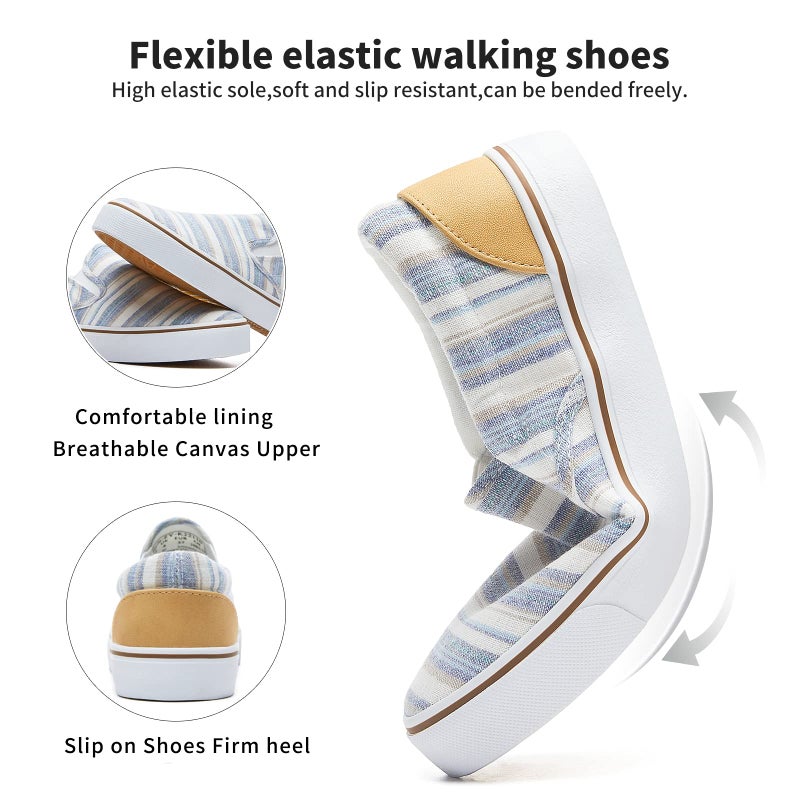 hash bubbie Women's Slip on Shoes Low Top Canvas Sneakers Non Slip Fashion Casual Shoesï¼ˆLight Blue Stripes.US7 - Image 5