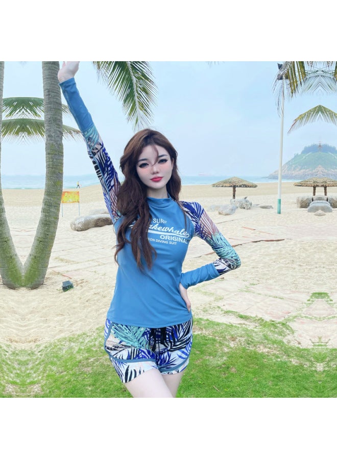 Direct Split Conservative Long Sleeve Chest Pad Anti-sunscreen Slim Two Boxer Sports Beach Swimsuit