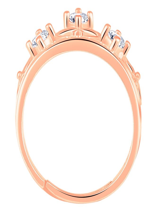 Mahi Exquisite Love Rosegold Plated Crown Finger Ring with White Crystal Stones for Girls and Women (FR1103145Z) - Image 3