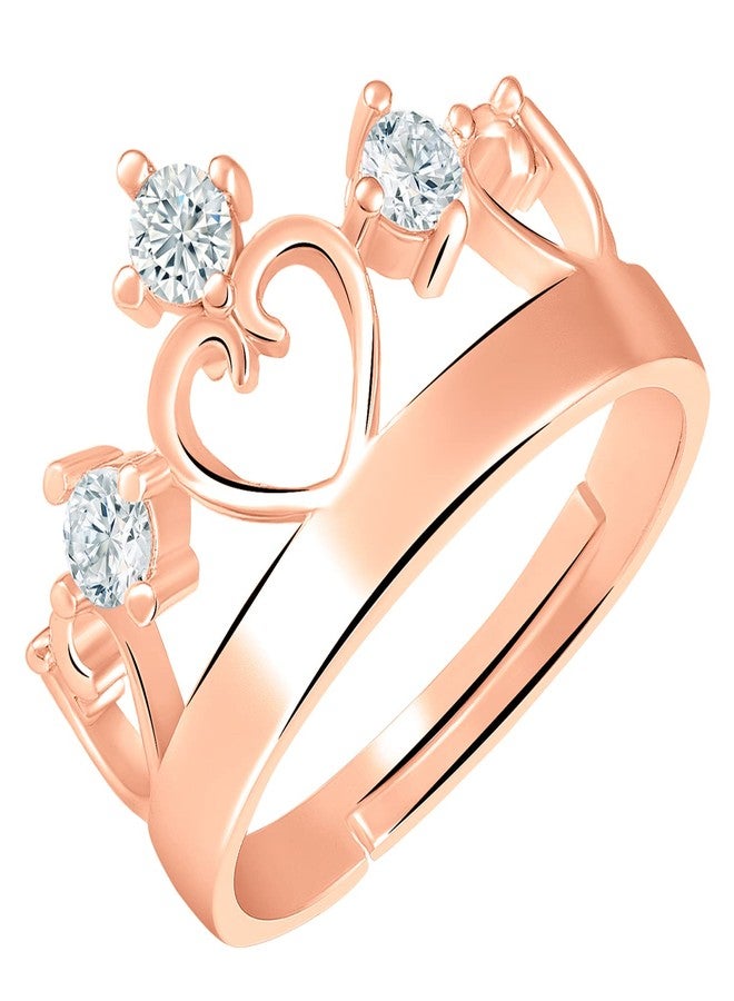 Mahi Exquisite Love Rosegold Plated Crown Finger Ring with White Crystal Stones for Girls and Women (FR1103145Z) - Image 1