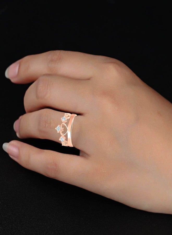 Mahi Exquisite Love Rosegold Plated Crown Finger Ring with White Crystal Stones for Girls and Women (FR1103145Z) - Image 2