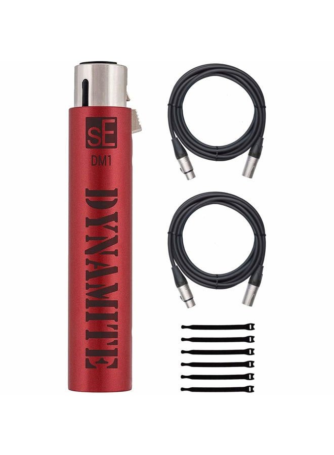 sE Electronics DM1 Dynamite Active In-line Microphone Preamp with 28dB Gain Bundle with 2 20-FT XLR Microphone Cables and 7-Pack Cable Ties - Image 1