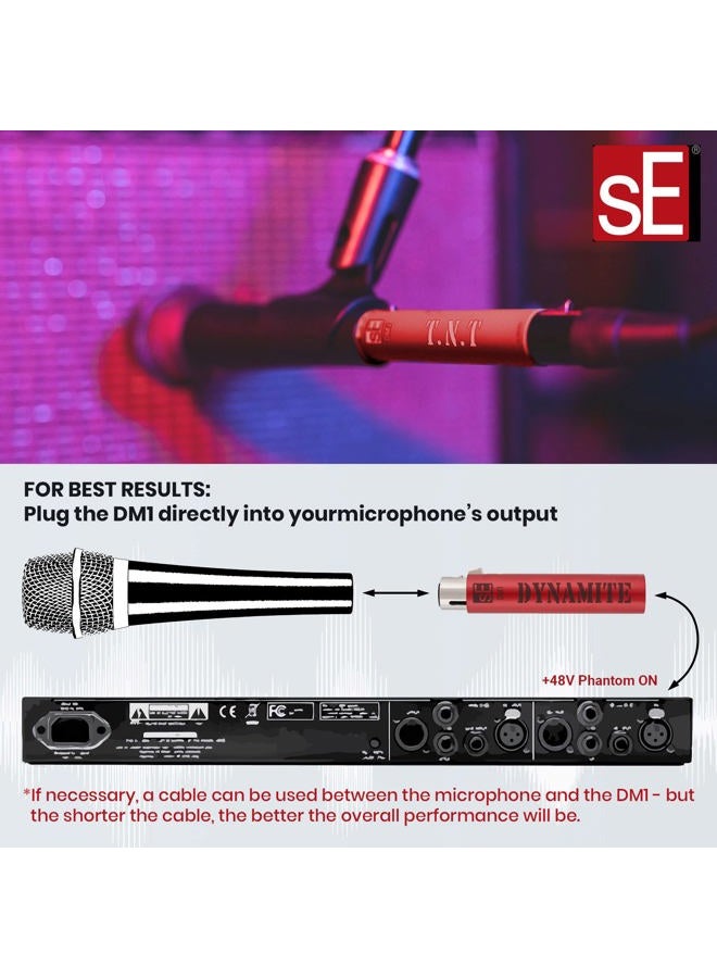 sE Electronics DM1 Dynamite Active In-line Microphone Preamp with 28dB Gain Bundle with 2 20-FT XLR Microphone Cables and 7-Pack Cable Ties - Image 4