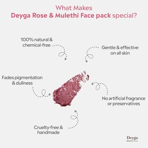 Deyga Rose & Mulethi Skin Brightening Face Pack (100 g) | Lightens Pigmentation | For Glowing, Even-Tone Complexion - Image 3