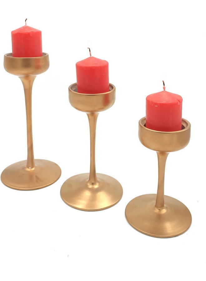 NIBEMINENT 3-Piece Candle Holder Set Gold 25x20x17cm  - Image 2