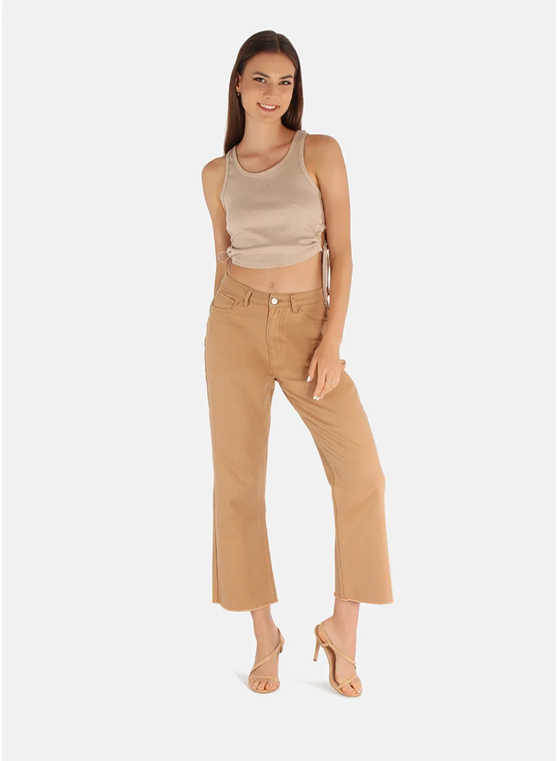 London Rag London Rag Cut Out Tank Crop Top in Beige