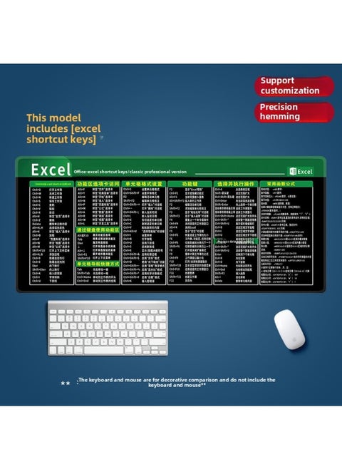 Oversized Shortcut Keys Complete Mouse Pad Excel Ps Cad Wps One-piece Delivery Office Desk Pad Thickened-Color:700x300x2mm-Pattern:Excel Professional Edition