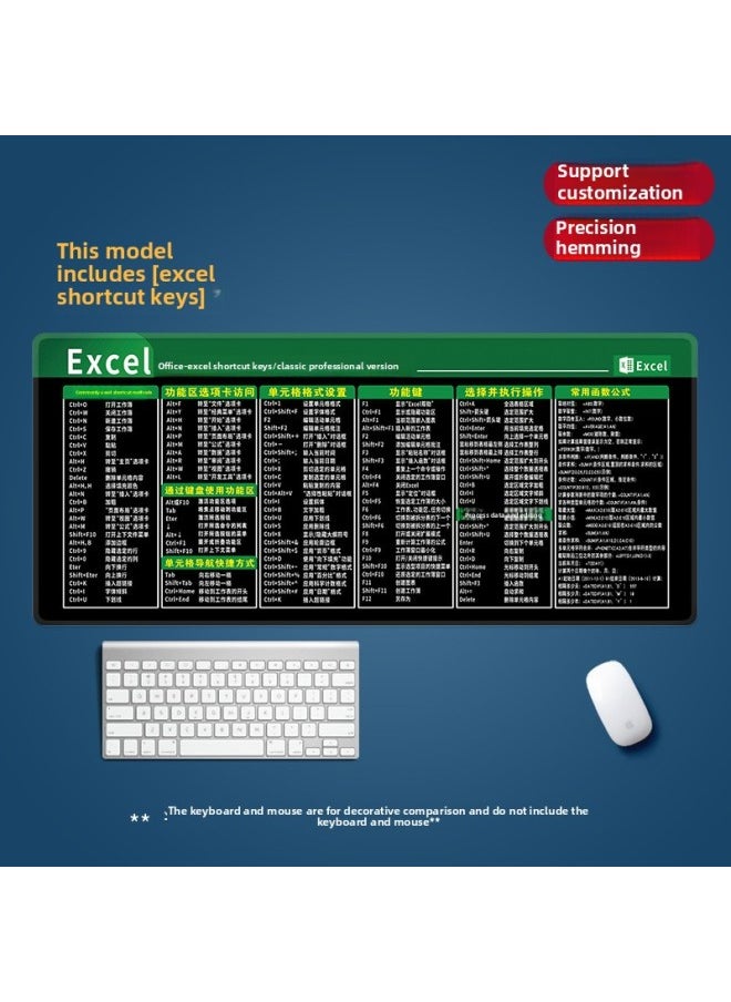 Oversized Shortcut Keys Complete Mouse Pad Excel Ps Cad Wps One-piece Delivery Office Desk Pad Thickened-Color:700x300x2mm-Pattern:Excel Professional Edition