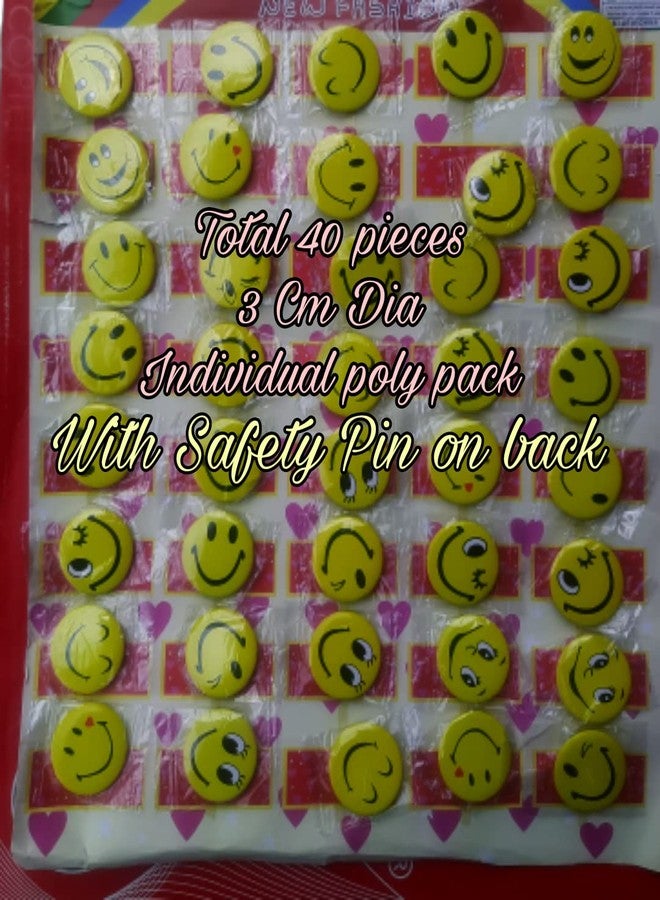 MSGH Smiley Emoji Colourful Expressions 3 CM Button Pins Badge Metal Brooch (Multicolour, 3 CM) - Set of 40 - Birthday, Office and Theme Party (DESIGN 3 (40 PCS)) (3 SET (120 PCS)) - Image 4