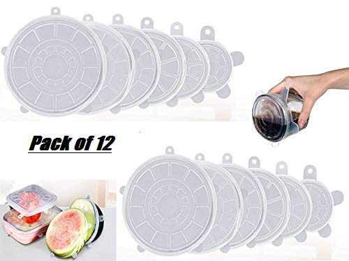 G-KARUNA Silicone Lids Reusable Washable Flexible Covers for Rectangle Round Square - Bowls Dishes Plates Cans Jars Glassware and Mugs Cover (Free Size) (Set of 12) - Image 2