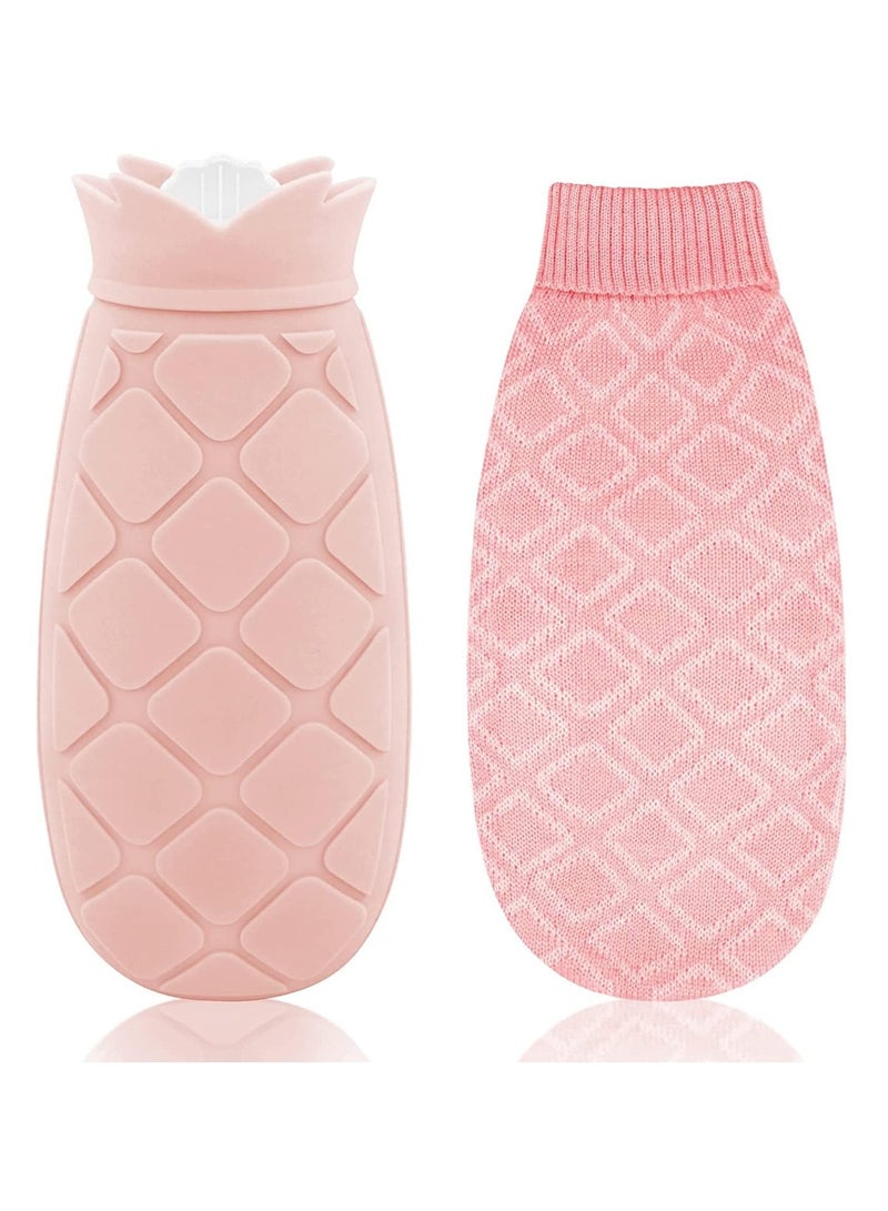 SYOSI Hot Water Bottle with Cover Knitted, Warm Water Bag for Menstrual Cramps Neck, Shoulder Pain, Rubber, Hot Water Bag Gift for Girlfriend, Mather, Valentine's Day, Gift Exchange (Pineapple - Pink)  - Image 1