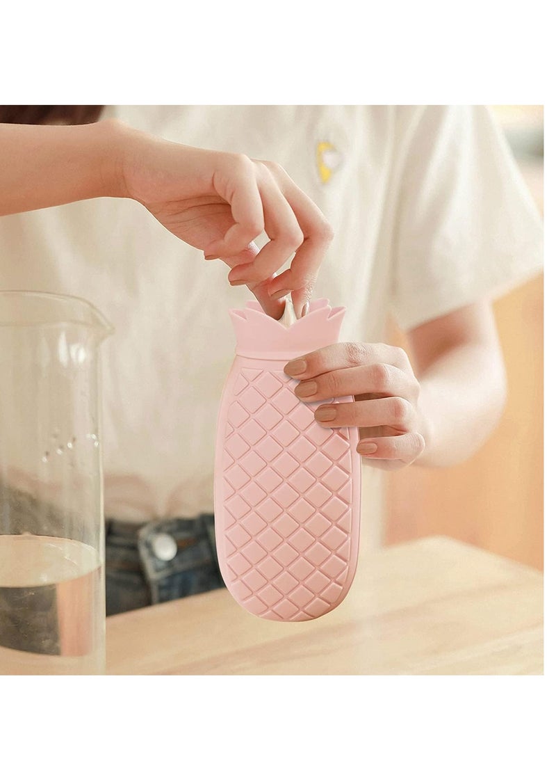 SYOSI Hot Water Bottle with Cover Knitted, Warm Water Bag for Menstrual Cramps Neck, Shoulder Pain, Rubber, Hot Water Bag Gift for Girlfriend, Mather, Valentine's Day, Gift Exchange (Pineapple - Pink)  - Image 3