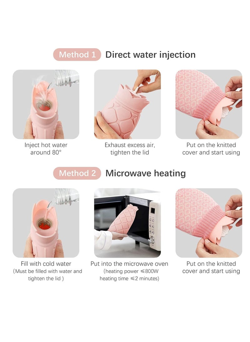 SYOSI Hot Water Bottle with Cover Knitted, Warm Water Bag for Menstrual Cramps Neck, Shoulder Pain, Rubber, Hot Water Bag Gift for Girlfriend, Mather, Valentine's Day, Gift Exchange (Pineapple - Pink)  - Image 5