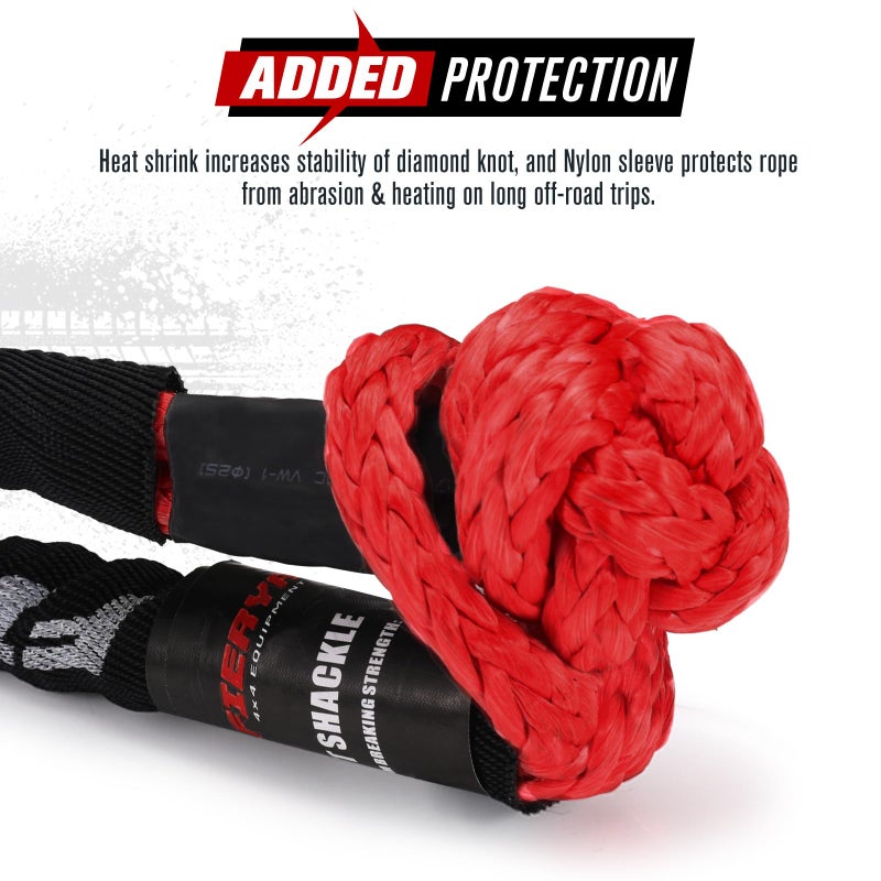 FieryRed Synthetic 1/2"x22" Soft Shackle with Snatch Ring, Recovery Rope 38000lbs Towing Ring 44000lbs Breaking Strength for Towing Truck ATV UTV SUVs Off-Road Vehicel, Black&Red - Image 3