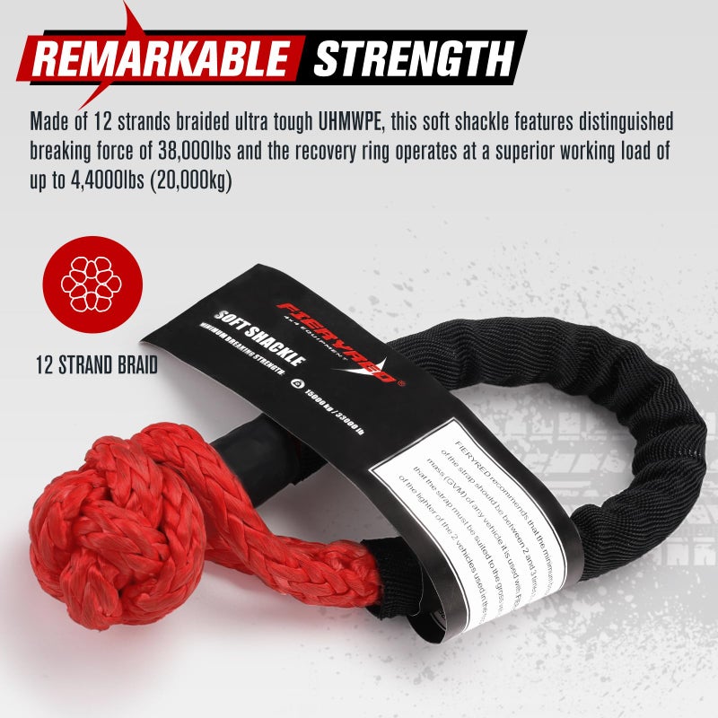 FieryRed Synthetic 1/2"x22" Soft Shackle with Snatch Ring, Recovery Rope 38000lbs Towing Ring 44000lbs Breaking Strength for Towing Truck ATV UTV SUVs Off-Road Vehicel, Black&Red - Image 5