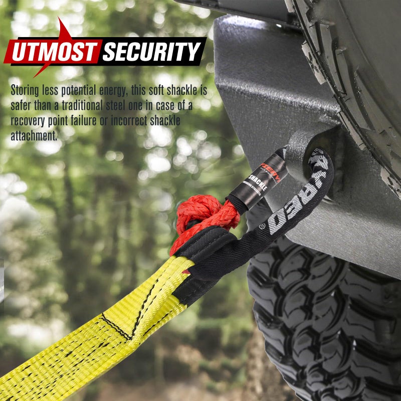 FieryRed Synthetic 1/2"x22" Soft Shackle with Snatch Ring, Recovery Rope 38000lbs Towing Ring 44000lbs Breaking Strength for Towing Truck ATV UTV SUVs Off-Road Vehicel, Black&Red - Image 4