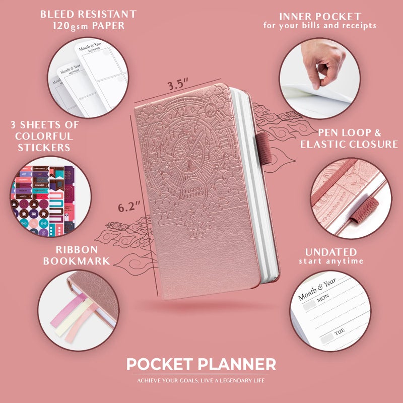 Legend Planner Pocket â€“ Small Undated Monthly & Weekly Goal Journal and Calendar for Productivity, Mini Life Organizer Planner Perfect for Purse, Size: 3.5" x 6.2" Hardcover â€“ Rose Gold - Image 2