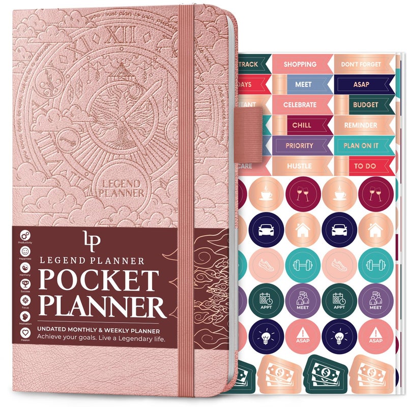 Legend Planner Pocket â€“ Small Undated Monthly & Weekly Goal Journal and Calendar for Productivity, Mini Life Organizer Planner Perfect for Purse, Size: 3.5" x 6.2" Hardcover â€“ Rose Gold - Image 1