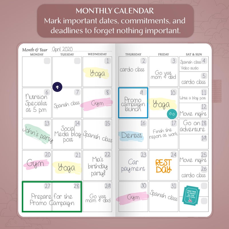 Legend Planner Pocket â€“ Small Undated Monthly & Weekly Goal Journal and Calendar for Productivity, Mini Life Organizer Planner Perfect for Purse, Size: 3.5" x 6.2" Hardcover â€“ Rose Gold - Image 4