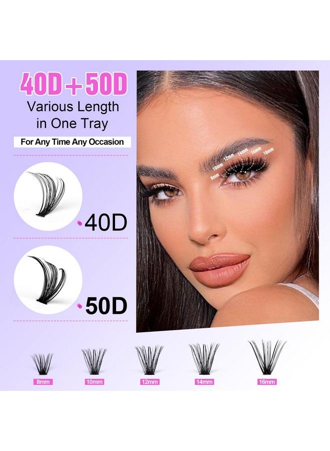 Pawotence Lash Clusters 280Pcs Cluster Eyelash Extensions 40D 50D Eyelash Clusters Lash Extension 8-16Mm Individual Lashes For Self Application At Home (40D&50D, 0.07D, 8-16Mm) - Image 2