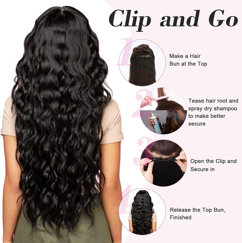 REECHO 18" 1-Pack 3/4 Full Head Curly Wavy Clips in on Synthetic Hair Extensions HE008 Hairpieces for Women 5 Clips 4.0 Oz per Piece - Dark Brown - Image 4