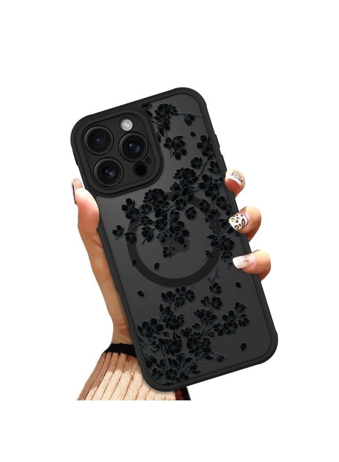 OOK Case for iPhone 16 Pro Max 6.9 Inch (Compatible with MagSafe) Floral Flowers Design Translucent Phone Cover Soft TPU + Hard PC Anti-Scratch Shockproof Magnetic Cute Case for Women - Black - Image 1