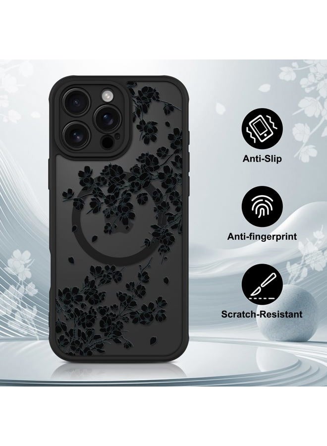 OOK Case for iPhone 16 Pro Max 6.9 Inch (Compatible with MagSafe) Floral Flowers Design Translucent Phone Cover Soft TPU + Hard PC Anti-Scratch Shockproof Magnetic Cute Case for Women - Black - Image 5