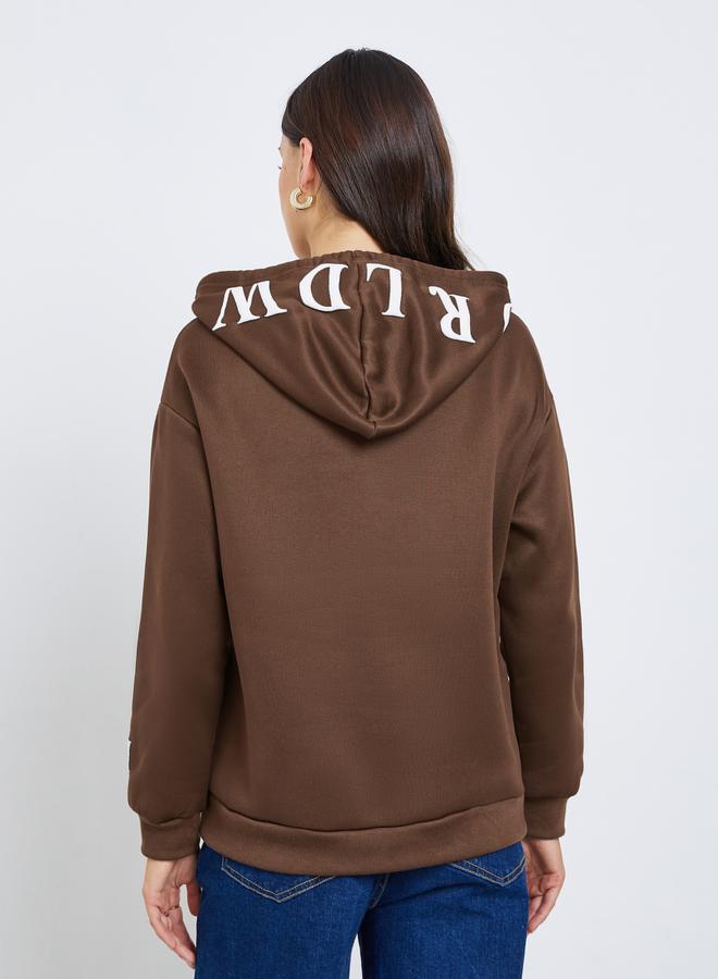 ستايلي هودي طويل مطبع بجيب أمامي - Image 5