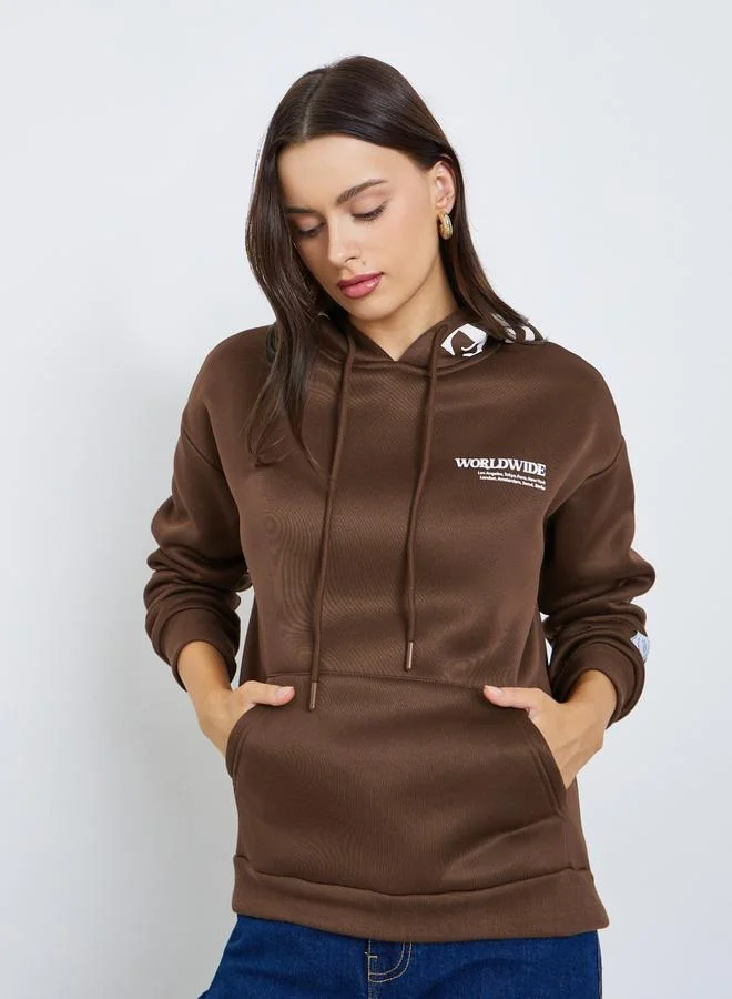 Styli Longline Printed Hoodie with Front Pocket