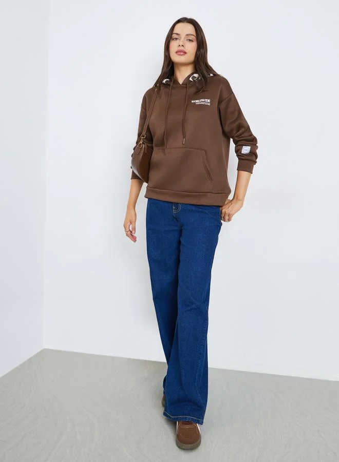 Styli Longline Printed Hoodie with Front Pocket